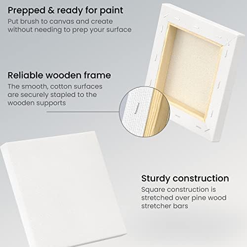 ARTEZA Stretched Canvas, 6 x 6 Inches, Pack of 12, Blank White Square Canvas for Painting for Acrylic, Oil and Gouache Paints