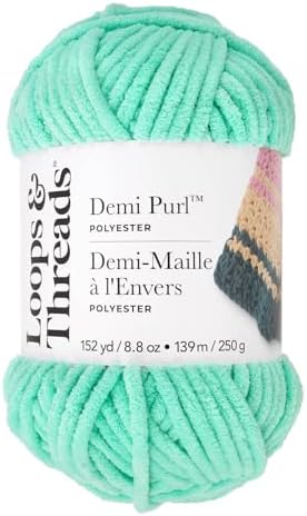 Loops & Threads Demi Purl Yarn – Super Bulky 100% Polyester, Soft Plush Chenille Yarn for Knitting & Crochet, Ideal for Blankets, Hats, Scarves & Crafts, Cabbage