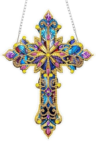 HMZephitiquc Cross Hanging Diamond Art Kits for Adults, Special Shaped Crystal Christian Diamond Painting Suncatchers, 5D Gem Art, Sun Catchers DIY Craft Kits for Gift Home Decor