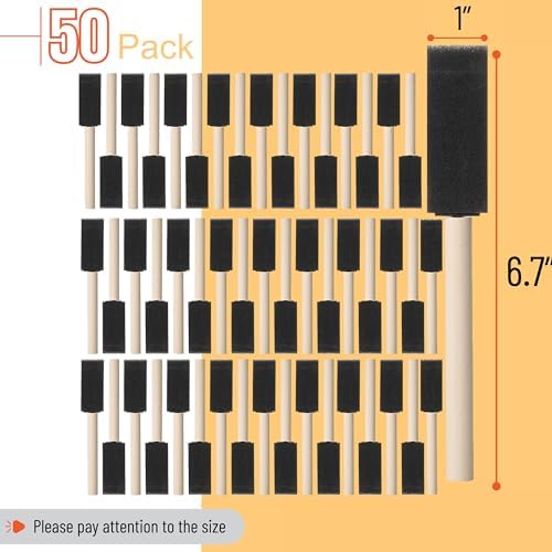 Bates- Foam Paint Brushes, 1 Inch, 50 Pack, Wooden Handle, Sponge Brushes for Painting, Staining, Varnishes, Gluing and DIY Craft Projects on Wood, Metal & More