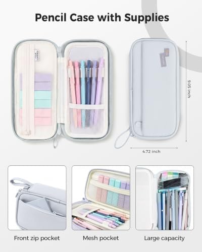 Four Candies 56 PCS Aesthetic School Supplies with Pencil Case (Grey)