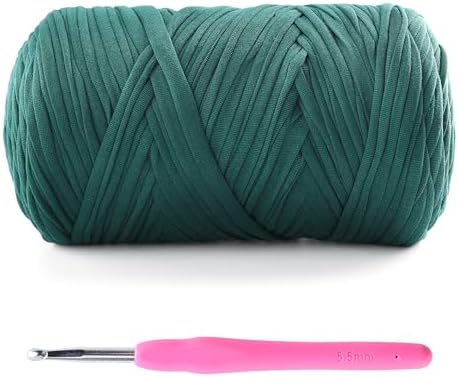 Tshirt Yarn for Crochet - 400 g/130 yds T Shirt Yarn for Crocheting Bags/Baskets/Home Decor - Soft Elastic Fabric T-Shirt Yarn with 1 Crochet Hook (1, Dark Green)