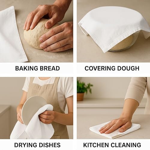 Flour Sack Tea Towel for Crafts | Kitchen Dish Cotton Blank Towel for Embroidery | Baking Bread Proofing Linen Cover | Thick Absorbent Quick Dry | 12 Pack 28"x28" White