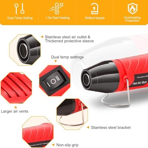 LDK Heat Gun for Crafting, Mini Dual Temp Hot Air Gun Tool | with Reflector Nozzle for Epoxy Resin, Shrink Wrapping, Vinyl Wrap, Embossing, Electronics, Candle Making, Phone Repair & DIY