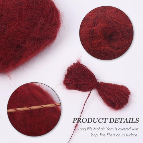 NICEEC 2 Skeins Long Pile Mohair Yarn 2.82oz/788yds - Red