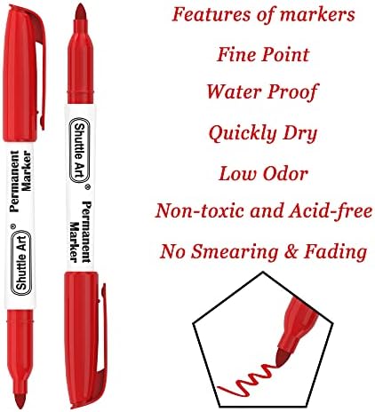 Shuttle Art Permanent Markers, 30 Pack Red Permanent Marker set,Fine Point, Works on Plastic,Wood,Stone,Metal and Glass for Doodling, Marking