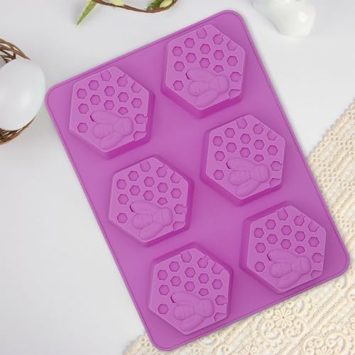 2 Pcs Honeycomb Soap Molds Bee Honey Silicone Molds Cake Molds Beehive Chocolate Mold Set for Home Handmade DIY Candle Muffin Baking Tray Lotion Bars Wax Melts Beeswax Tool (Purple)