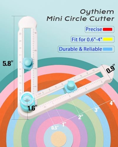 Oythiem Circle Cutter Tool for Paper Crafts - Rotary Cutter Round Cutting Knife with 3 Replaceable Blades for Scrapbooking, Card Making, Art And Diy Crafts, Fits Circles with A Radius Between 0.6"-4"