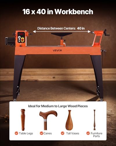 VEVOR 1.5 HP Wood Lathe, 16 x 40 in Wood Lathe Machine with 150 to 3200 RPM Variable Speed Brushless DC Motor Cast Iron Body Tool Rest for Medium to Large Projects Woodworking