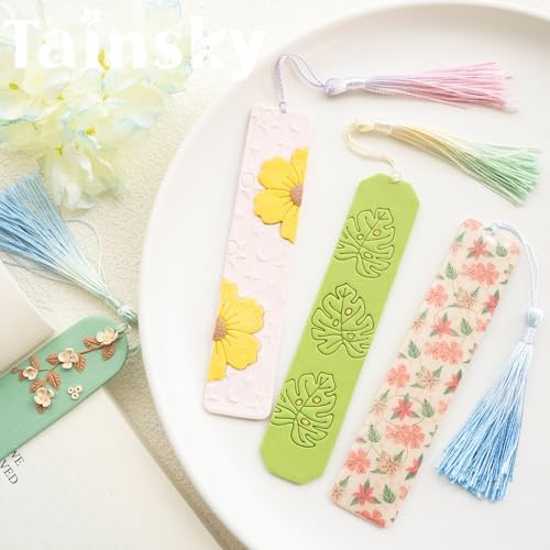 TAINSKY Bookmarks Polymer Clay Cutters, Floral Bookmark Creator for Polymer Clay Jewelry, 6 Pcs Reading Clay Cutters for Making Earrings Jewerly, Clay Earring Cutters, Polymer Clay Earrings Tools