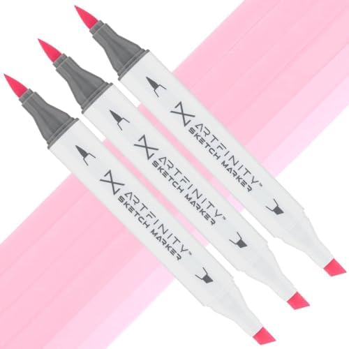Artfinity Sketch Markers - Set of 3 - Tender Pink RV2-1, Vibrant, Professional, Dye-Based Alcohol Markers for Artists, Drawing, Travel, & More