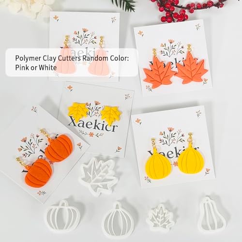 Xaekicr Fall Leaf Pumpkin Polymer Clay Cutters Set – 5 PCS Autumn Clay Earring Cutters for Jewelry Making – Polymer Clay Molds & Clay Tools for Fall DIY Crafts