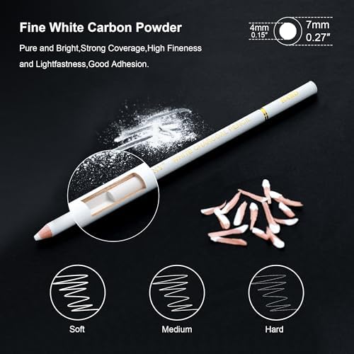 HIFORNY 8 Pieces White Charcoal Pencils Drawing Set for Drawing, Sketching, Shading, Blending - Chalk Pencils for Beginners & Artists