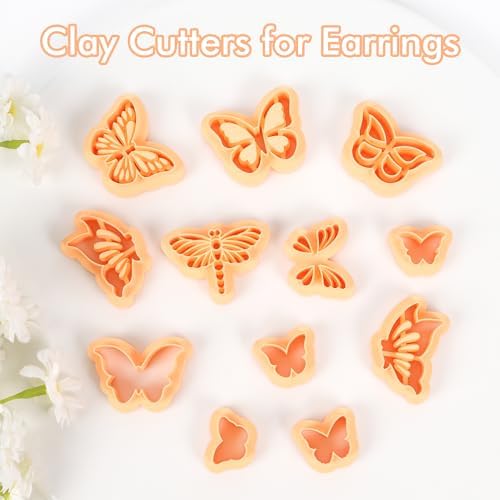 Puocaon Butterfly Polymer Clay Cutters - 12 Pcs Polymer Clay Cutters for Earrings Jewelry, Pierced Embossed Butterfly Draonfly Shape