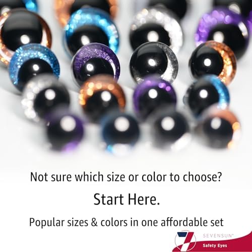 SEVENSUN 16-30mm Sparkling Off-Centered Glitter Safety Eyes, 3D Moon Glitter Eyes with Washers, Doll Making Stuffed Craft Crochet Safety Eyes for Crocheting Amigurumi