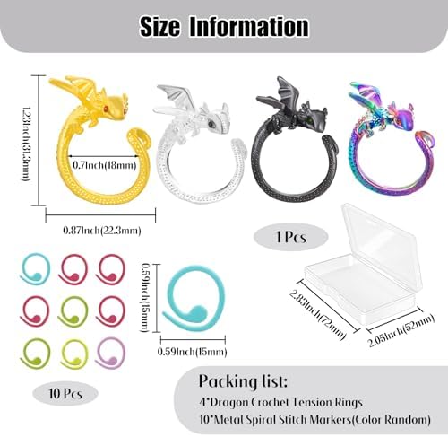 HUISUYTON Dragon Crochet Rings, 4Pcs Crochet Tension Rings