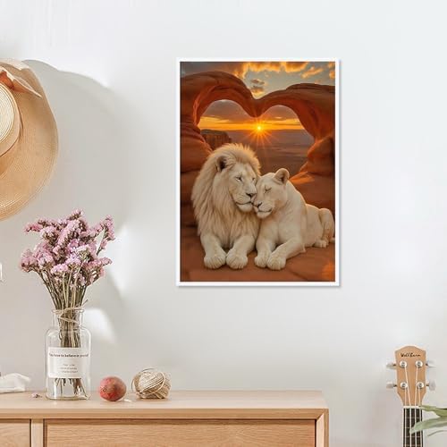 MVVMTOP Diamond Painting Kit for Adults 5D DIY Lion Full Drill Round Diamond Art Kits for Beginners Crystal Rhinestone Embroidery Painting Home Wall Decor Gift