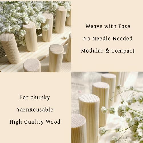 FOBEVTEF 46'' DIY Chunky Knit Blanket Loom, Wooden Loom Frame for DIY Throw Blankets, Adjustable Size Hand Knitting Kit | No Needles Required | Foldable & Portable | Beginner Friendly Yarn Craft