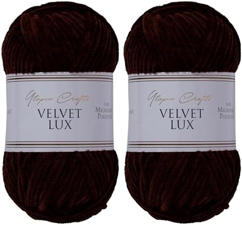 Velvet Lux Chenille Yarn for Crocheting and Knitting, 2 Pack Bulk Chunky Yarn, Super Soft Velvet Yarn for Amigurumi, Baby Blankets & Home Decor — 100g/120yds per Skein (Dark Brown)