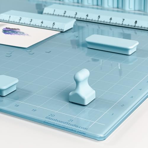 GLASSBOARD STUDIO Glass Craft Mat - Magnetic, Heat & Scratch Resistant - For Crafting, Cutting, Painting, Mixed Media Artwork - Grid Lines, Non-Slip Rubber Feet (Ice 18"L x 24"W)