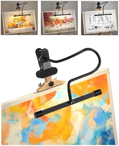 Clip-On Easel Lights for Painting,7W Artist Lamp,3 Color Modes,10 Brightness Levels,Flexible Gooseneck Clip Light for Easel,Desk,Piano,Monitor,USB Powered & No Battery(Adapter Not Included)