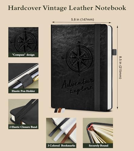 PAIBAS Blank Journal Notebook for Women Men,160 Pages,A5 Hardcover Sketchbook for Drawing, Sketch book, Unlined Notebooks for School,Work, Note Taking,Travel Journals for Writing 5.8"x8.5" (Black)