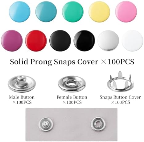 DEVPSISR 100 Sets Metal Snaps Buttons with Fastener Pliers Press Tool Kit Perfect for DIY Crafts Clothing Sewing, 9.5mm Snap Button Fasteners Kit（Color Solid）