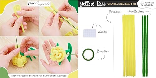 WeVeel Chenille Stem Flower Craft Kit for Adults – Create 6 Colorful Blooms (Lily, Rose, Calla Lily, Tulip, Gerbera & Daisy) – Relaxing DIY Arts & Crafts Kit with All Supplies