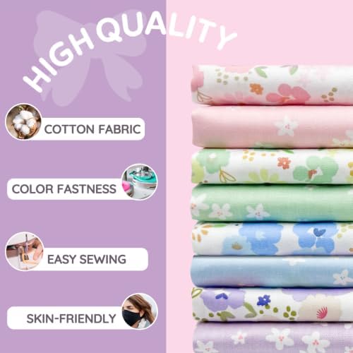 Aubliss 8pcs Fat Quarter Fabric Bundles (100% Cotton - 20'' x 20'')