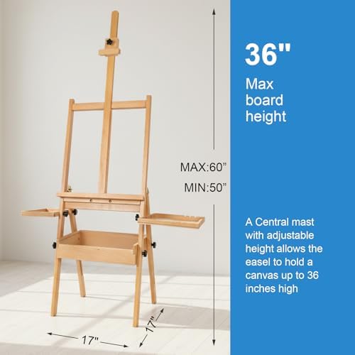 Falling in Art Large Wooden Painting Easel with Storage Drawer and Palettes