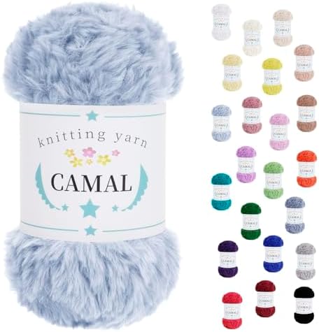 CAMAL Soft Faux Fur Yarn for Crocheting Blanket, 65 Yards Chunky Eyelash Yarn for Knitting Hats, 100 Grams Fuzzy Velvet Crochet Thread for Dolls, Earmuffs, Bags (Light Blue)