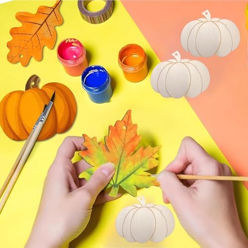 Wooden Pumpkin Ornament, 10pcs Halloween Blank Wooden Pumpkin 3.5X2.8in Used for Painting and Decoration DIY Technology, Hanging skrnrhrery