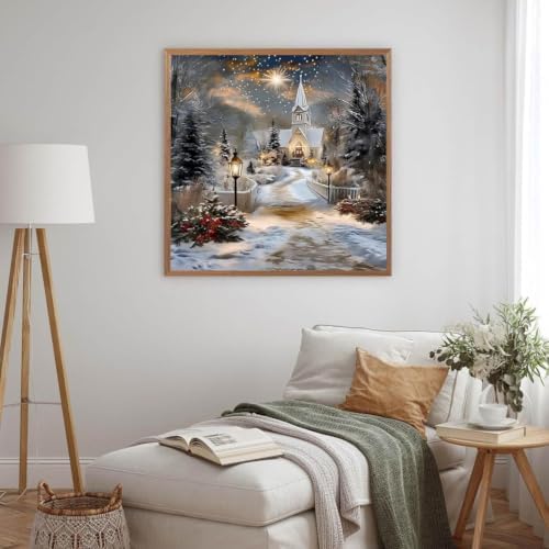 WNPOKN Christmas Winter Church Diamond Art Kits for Adults 13.8x13.8Inch
