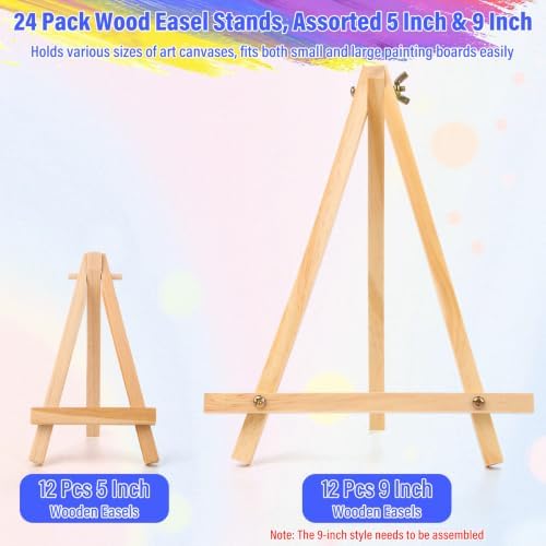 Jupwalz 24 Pack Wood Easels for Painting and Display (9 Inch & 5 Inch)
