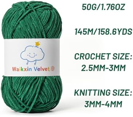 3 Pack Fluffy Chenille Yarn for Crocheting，Baby Yarn for Crocheting Soft，150g/5.28oz Velvet Amigurumi Yarn ，Fingering Weight Yarns for Crocheting Baby Blankets、DIY Craft.(3 Dark Green)