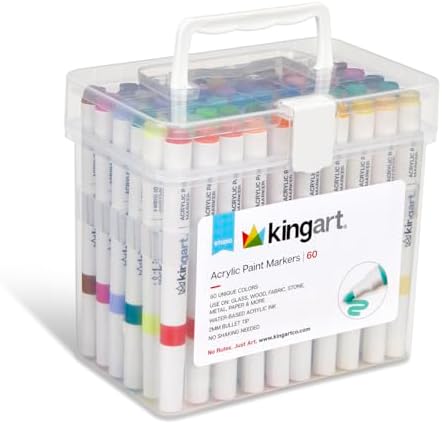 KINGART 409-60A Acrylic Paint Markers with Storage Case, 60-Vibrant Colors