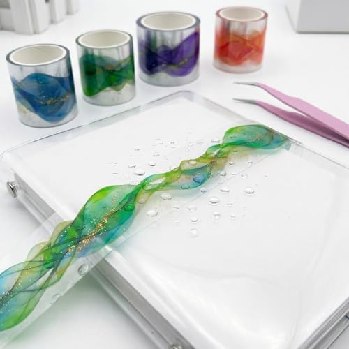 4 Rolls Aesthetic PET Tape for Journaling with Tweezers Dreamy Ribbon Scrapbooking Washi Tape Set Stickers Waterproof Transparent Sparkling Foil DIY Planner Crafts