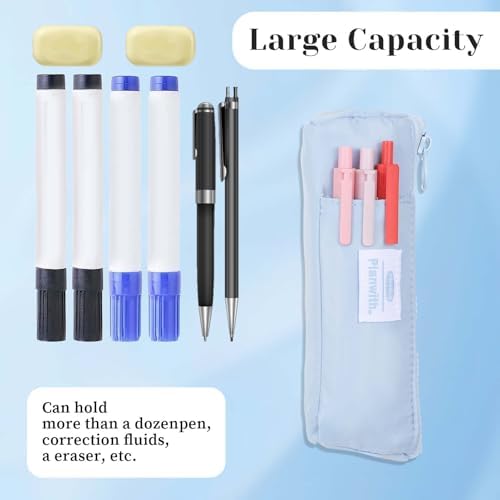 Elastic Pen Holder for Notebook, Zipper Notebook Pencil Pouch Small Pencil Holder Pouch with Adjustable Elastic Band Slim Pencils Bag Journal Pen Holders for Office Home Stationary Supplies(Blue)