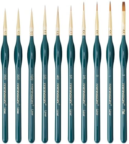 Transon 10Pcs Extra Fine Tip Detail Brushes for Model Miniature Painting and Acrylic Watercolor Painting