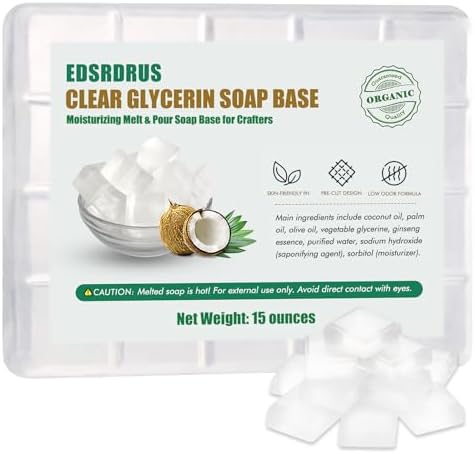 15 Ounces Glycerin Soap Base - Unscented Melt and Pour Soap Base for DIY Crafting, Easy to Cut, Vegan and Natural, Moisturizing and Gentle on Skin, Perfect for Soap Making Supplies (Transparent)