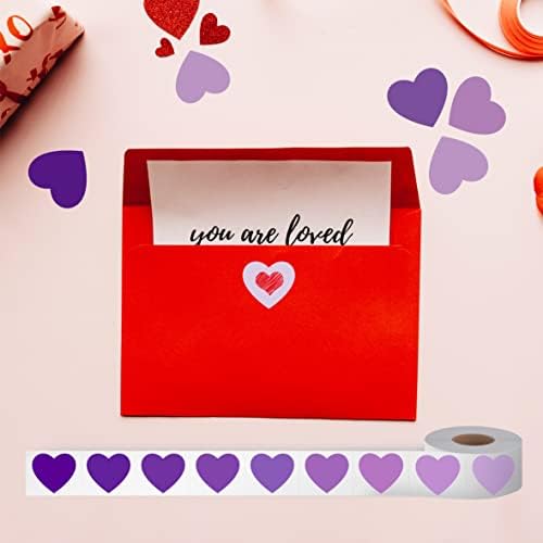 1200 PCS Purple Heart-shaped Stickers, 10 Gradient Purple Designs Self-adhesive Labels with Perforation Line in Roll, Use for Valentine's Day,Award Charts, Teachers & Classrooms, Bookmarks (3/4" Each)