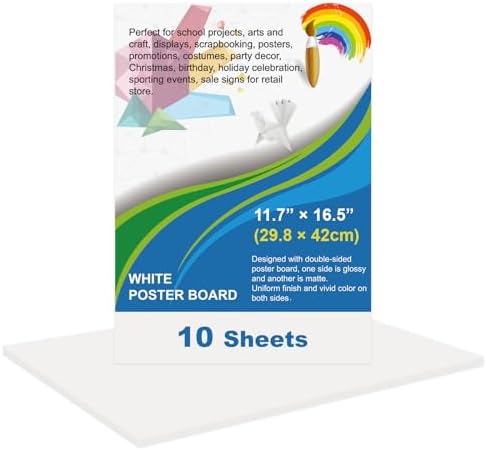 10 Pcs White Poster Board Paper 11.7 x 16.5, ROOKEA White Vision Boards Bulk Smart Posterboard Blank Graphic Display Card Paper for Drawing Artwork School Arts Crafts Classroom Projects Scrapbooking