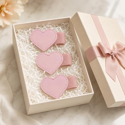 3 PCS Magnetic Pen Holder for Notebook, Journal, Planner, Cute Heart-Shaped Magnetic Pen Loop Holders Gift for Readers, Book Lovers, PU Leather Book Mark Pencil Holder Clip for Women Men