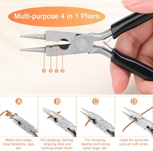 Premium 12 Gauge Copper Wire - 32.8ft Bendable Metal Craft Wire with 4-in-1 Pliers for Jewelry Making, Floral Design, Doll Making, and DIY Crafts Easy Wire Cutting, Shaping, and Wrapping