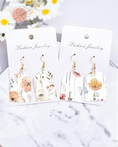 Puocaon Flower Clay Transfer Paper - 18 Pcs Flower Botanical Art Design Transfer Sheets for Polymer Clay Colorful Floral Earrings Design Jewelry Making
