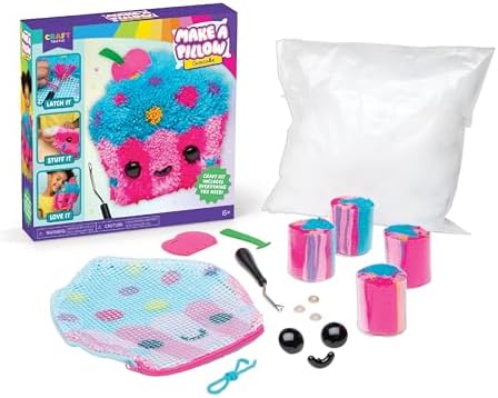 LatchKits Cupcake Pillow - Latch Hook Kits for Kids, Arts and Crafts, Yarn Art, Kids Crafts, Toys for Girls, Birthday Gift for Girls, Easy to Follow Pattern, Hook Included, Craft Kits, Ages 6+