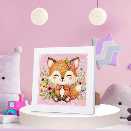 Fox Diamond Art Painting Kits for Kids with Frame Ages 4-8-12 (7x7 inch)