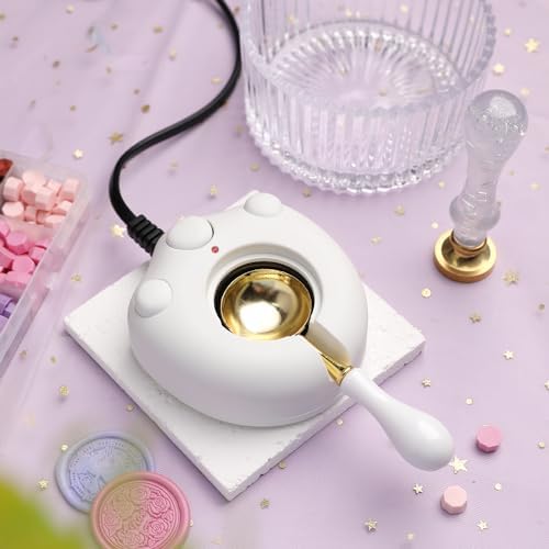 Electric Wax Seal Warmer Kit With Spoon and Tweezers - Great Tool for DIY Seals, Stamp and Melting Sticks, Sealing Beads (White)