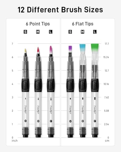 JusArt Water Brush Pens 12-Pack Leak-Proof Refillable Watercolor Pens