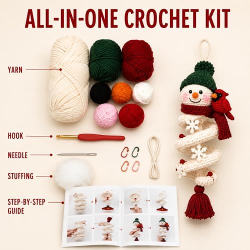 Crochet Snowman Spiral Ornament DIY Kit, Christmas Craft for Adults